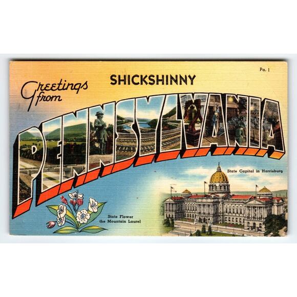 Vintage Large Letter 1943 Greetings from Pennsylvania Shickshinny Postcard - Picture 1 of 2